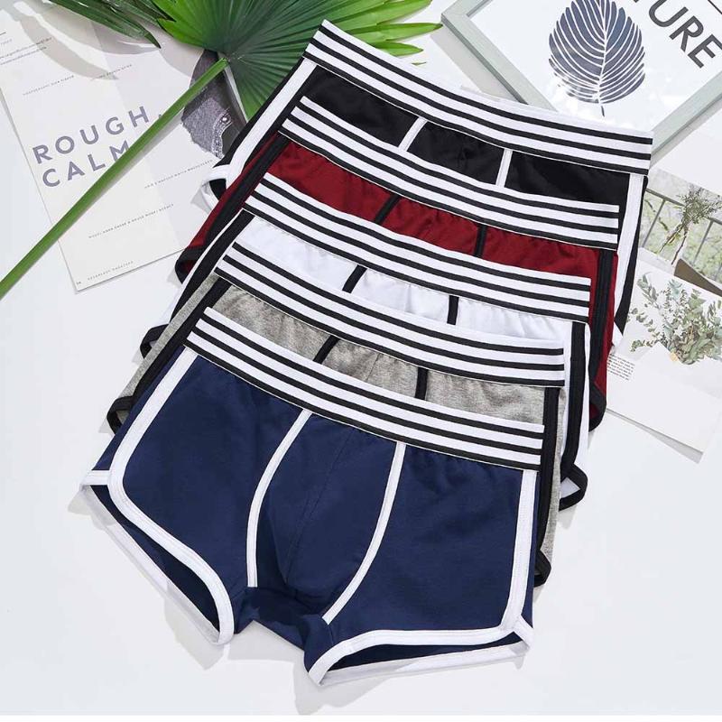 

4 pcs/lot Men Underwear boxer cotton Cuecas Boxers Mens boxer Underwear Low waist U convex pouch Man breathable underpant 1725, Black dark blue