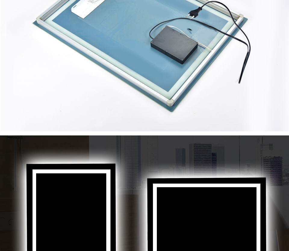 Whole Bath Mirrors Led Cosmetic Mirror Wall Mounted Lights Bathroom Makeup Rectangle Touch Switch Light Adjustable Large White Wooden