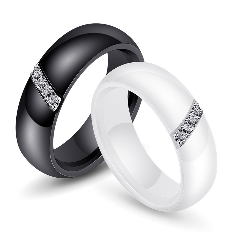 

High Quality Women's Nano Ceramic 925 Silver Diamond Ring Wide 6mm White Black Size 6-10 Jewelry Gift