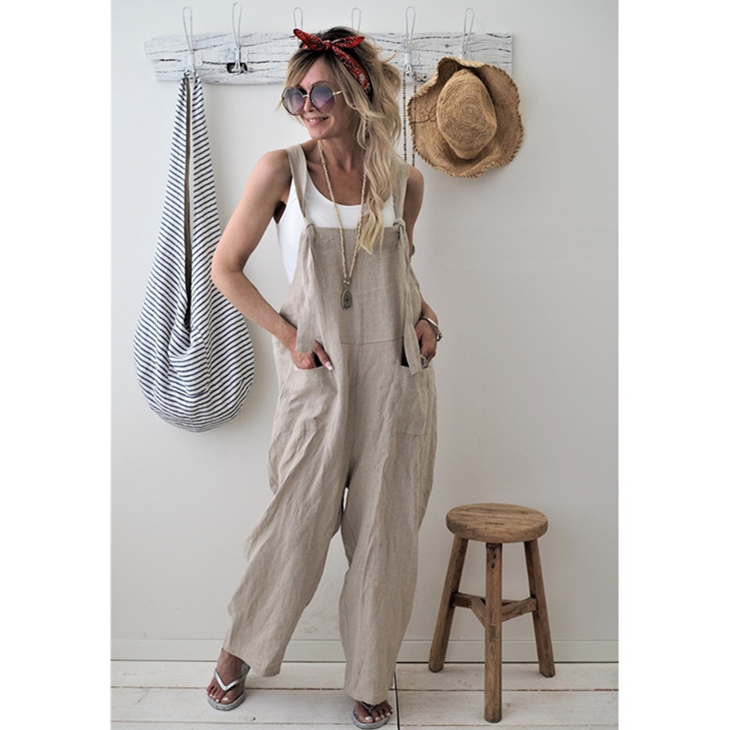 Summer Jumpsuit Cotton Linen High Quality Jumpsuit Loose Womens Jumpsuits Rompers Casual Overalls Strap Solid One Piece Romper