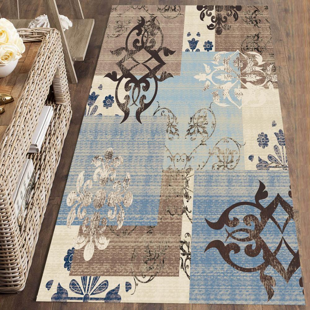 

Else Blue Brown Vintage Ethnic Design Morrocan 3d Print Non Slip Microfiber Washable Runner Mats Floor Mat Rugs Hallway Carpets, As pic