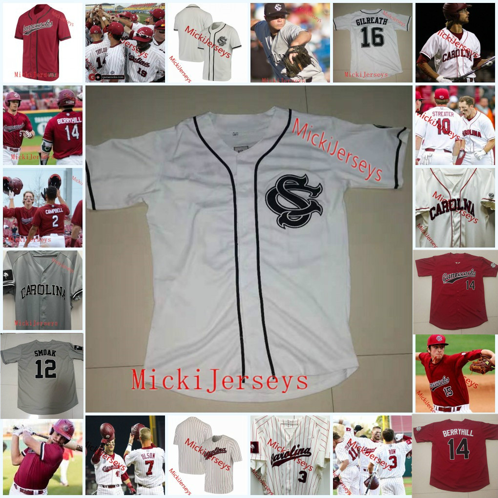 

Mens Custom South Carolina Baseball Jersey 5 TJ Hopkins 7 Jacob Olson 20 Reid Morgan 37 Cam Tringali 49 Brett Kerry South Carolina Jersey, Grey