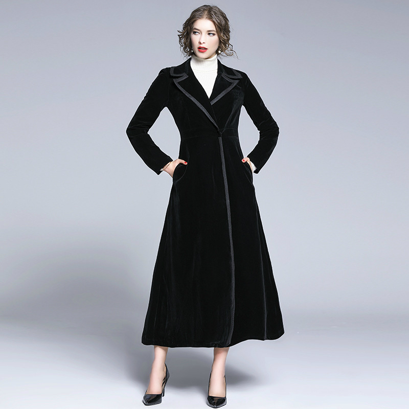 

3XL Plus Size Spring Winter Women' Velvet Coats Vintage Loose Long Button Coat Female Lapel Cotton Coat Black Oversize Jacket