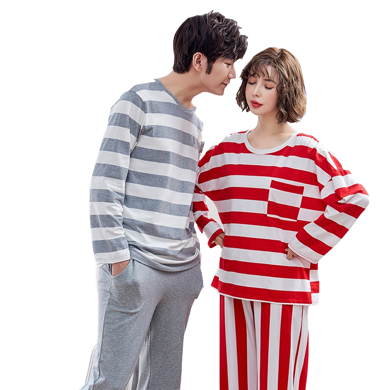 

2019 Lover Pajamas High Quality Spring Autumn Cotton Couple Pajamas Set Sleepwear Men And Women Home wear sexy mujer, Gray