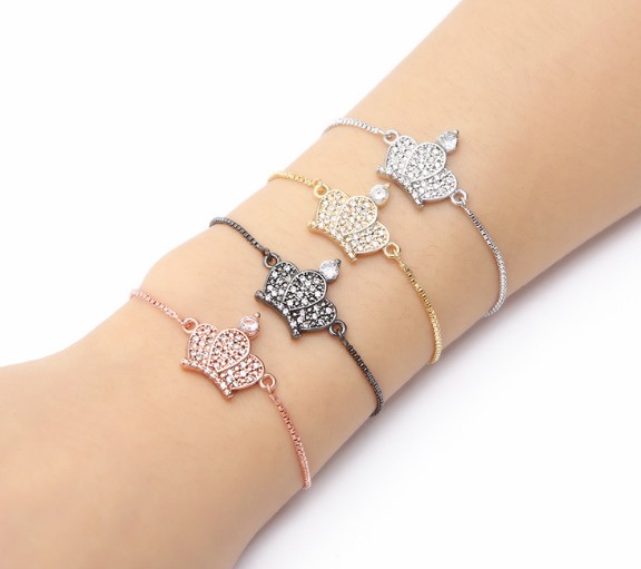 

gold silver Chain bracelet micro pdave cz rope Cubic Zirconia adjusted Macrame crown bracelet charm women jghj3