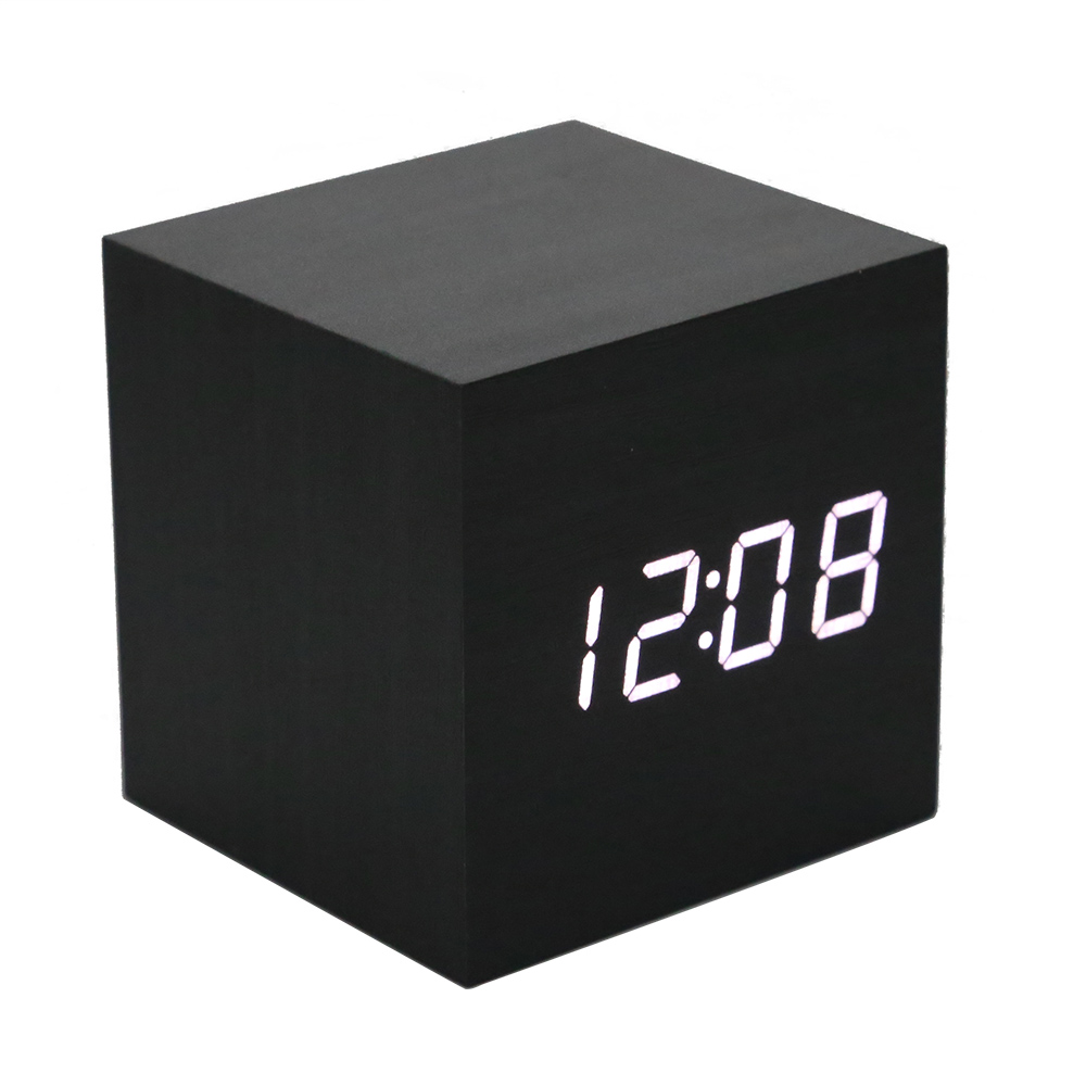 

Display Wooden Alarm Clock Square Wooden Clock Mini LED Digital Desktop Puzzle Alarm Electronic Desk Clocks