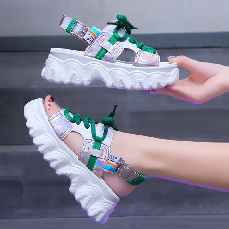 

Women Chunky Sandals Platform Lacing Designers Beach Casual Shoes Woman Fashion Buckle Strap Open Toe Sandal Ladies, Green