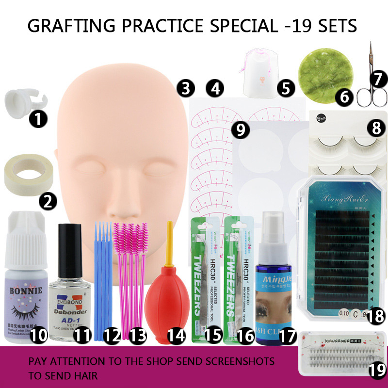 

Training Eyelashes kit False Eyelash Extension Grafting Practice Curl Glue Tweezer Tools Set Eye Lash Graft Tools Combination
