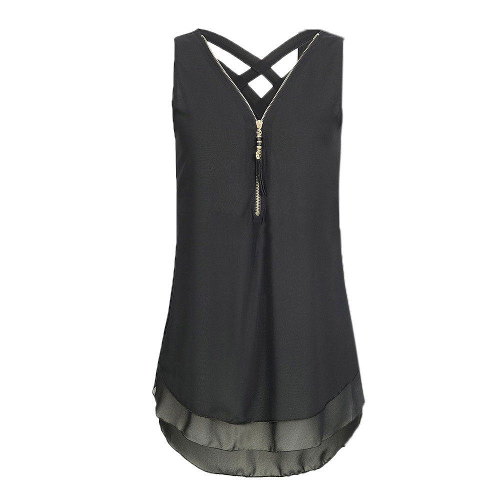 FINMYE Womens Sleeveless Zip-up Blouses Business Casual Tunic Tank Tops