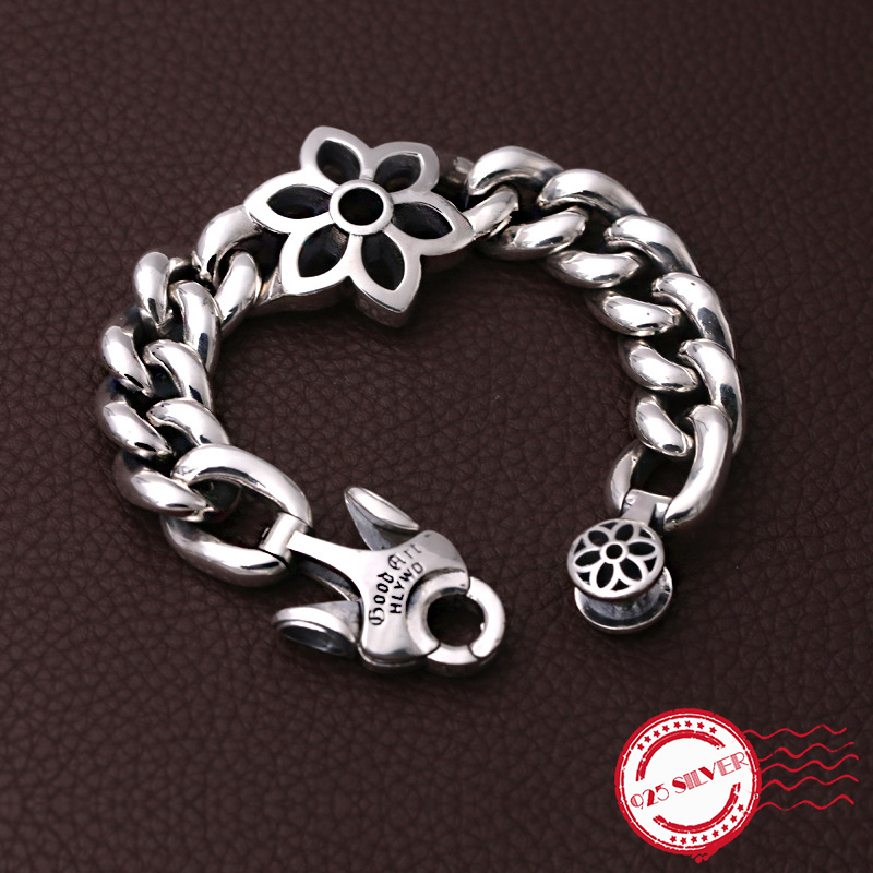 

Other Bracelets S925 Sterling Silver Men's Bracelet Personality Fashion Jewelry Smooth Cherry Blossom Shape 2021 Gift To Send Lover