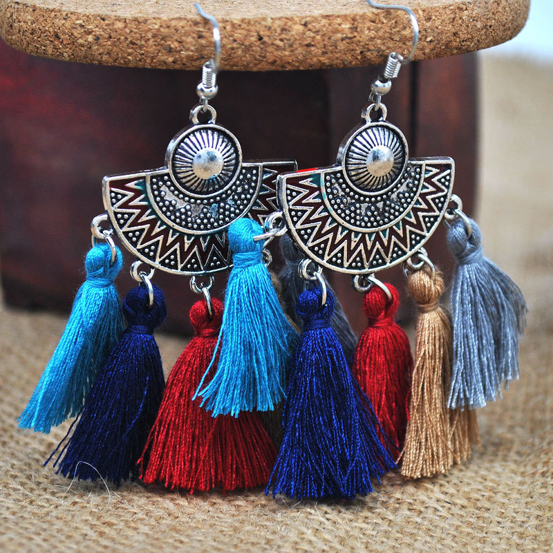 

Youfei jewelry tassel earrings silk line fan-shaped national style earrings
