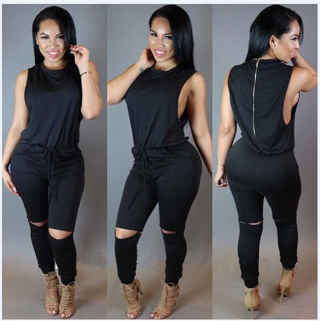 

Sleeveless rope hollowed-out sexy jumpsuit, Army green