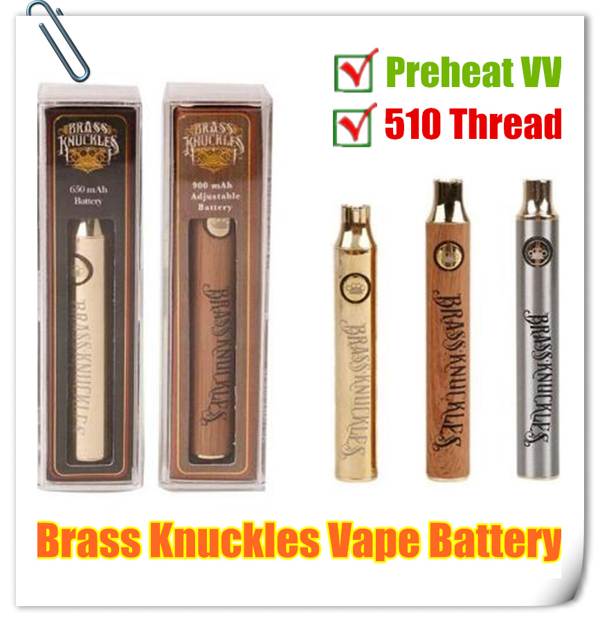 

MOQ 5Pcs Brass Knuckles Charger Kit 510 Thread Vape Pen Battery 650 900 mAh Gold Wooden Preheat Voltage Adjustable Thick Oil Cartridge Batteries