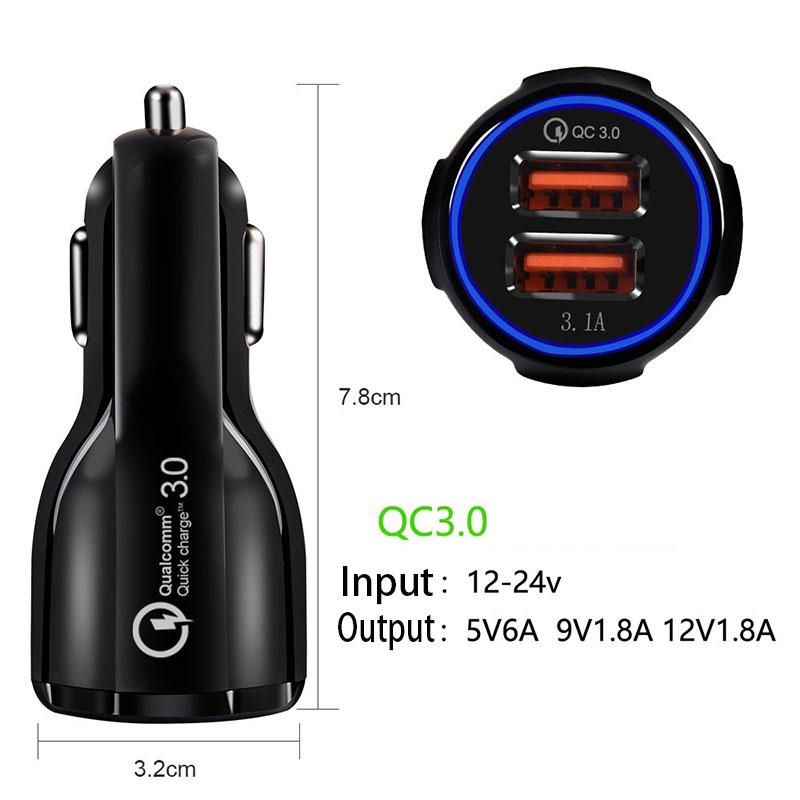 

Mini 2 Port USB Car Charger Adapter For iPhone Samsung QC3.0 Fast Charging USB Charger Mobile Phone Dual USB Car-charger