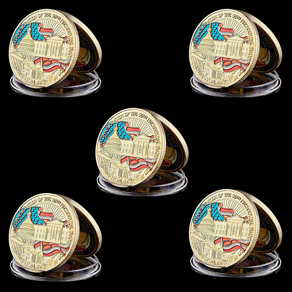 5Pcs US American 44th President Barack Obama 1oz Gold Plated Commemorative Coin Metal Crafts With Round Case-image-522154681