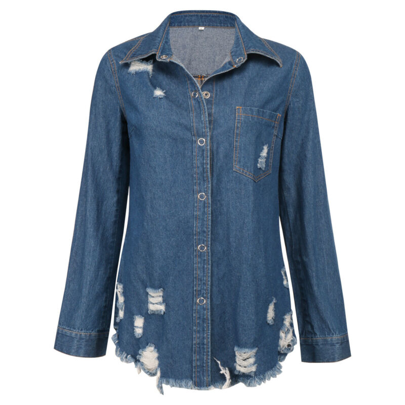 

Jeans Shirts Tops Women 2019 Spring Vintage Female Cotton Jeans Blouses Chemise Femme Tunics Plus Size ~XL Ladies Denim Shirt, Blue