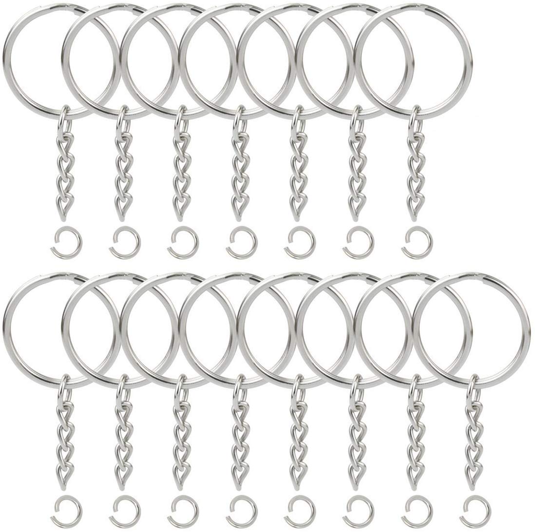 

Split Key Ring with Chain, Nickel Plated Split Key Ring with Chain Silver Color Metal Split Keychain Ring Parts with 1inch /25mm