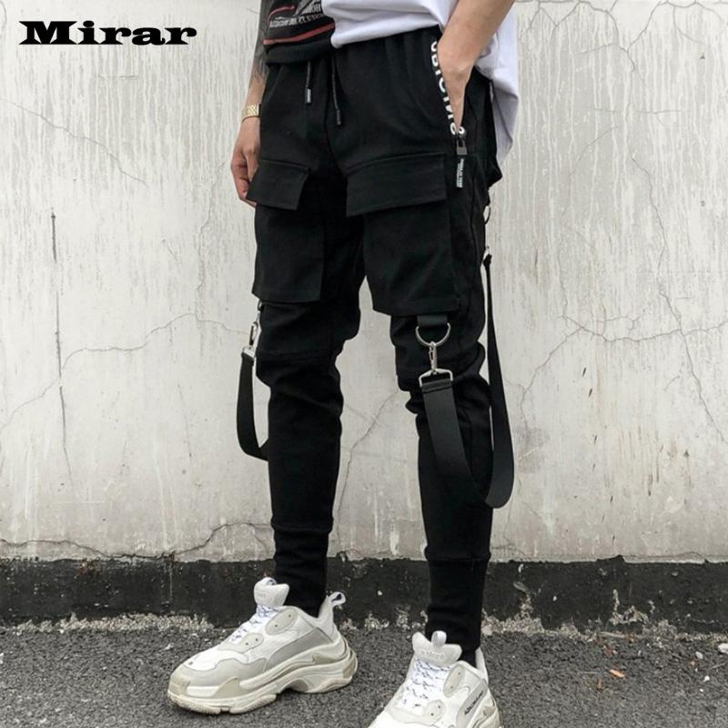 

Side Pockets Pencil Pants Men' Hip Hop Patchwork Ripped Sweatpants, Black