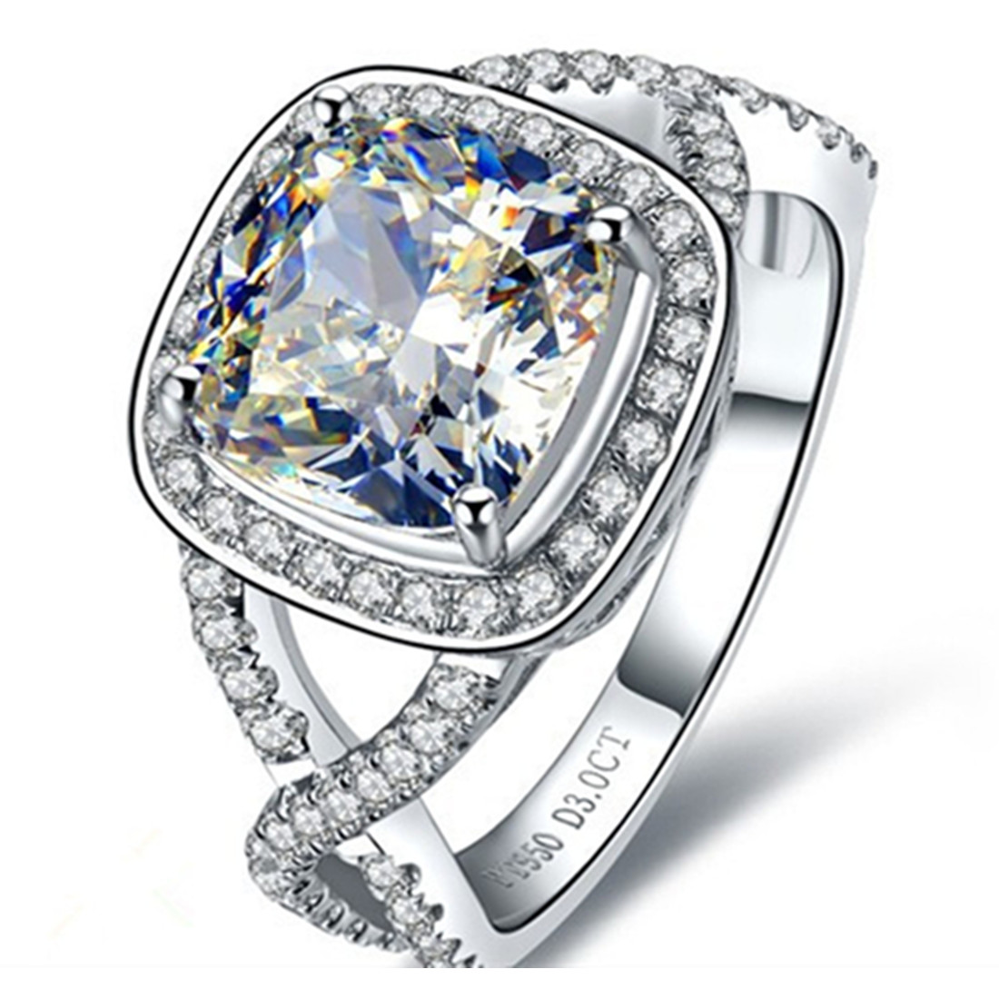 3Carat Twist Jewelry Sterling Silver NSCD Cushion Diamond Engagement Ring Jewelry Sterling Silver 18K White Gold Plated Anniversary Gift-image-498014358