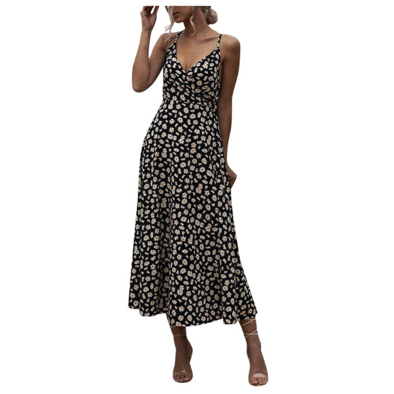 

SAGACE Dress Women Summer Floral Print Boho Long Dress Sleeveless Evening Party Beach Sundress summer clothes for women