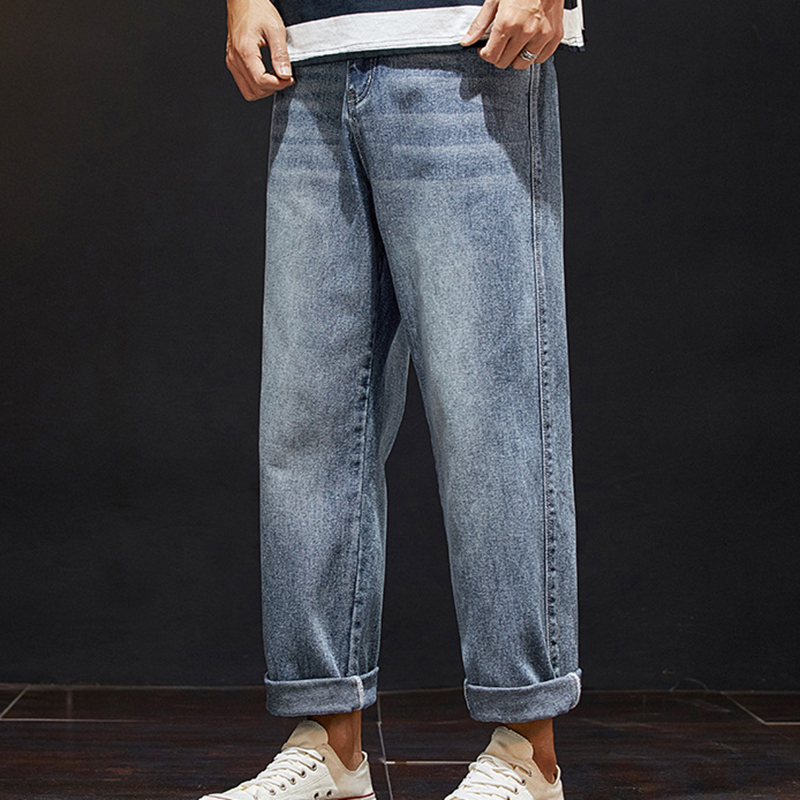 

Retro jeans men loose Korean 9-point jeans spring new fashion casual all-round straight tube pants wide leg pants, Xx8808
