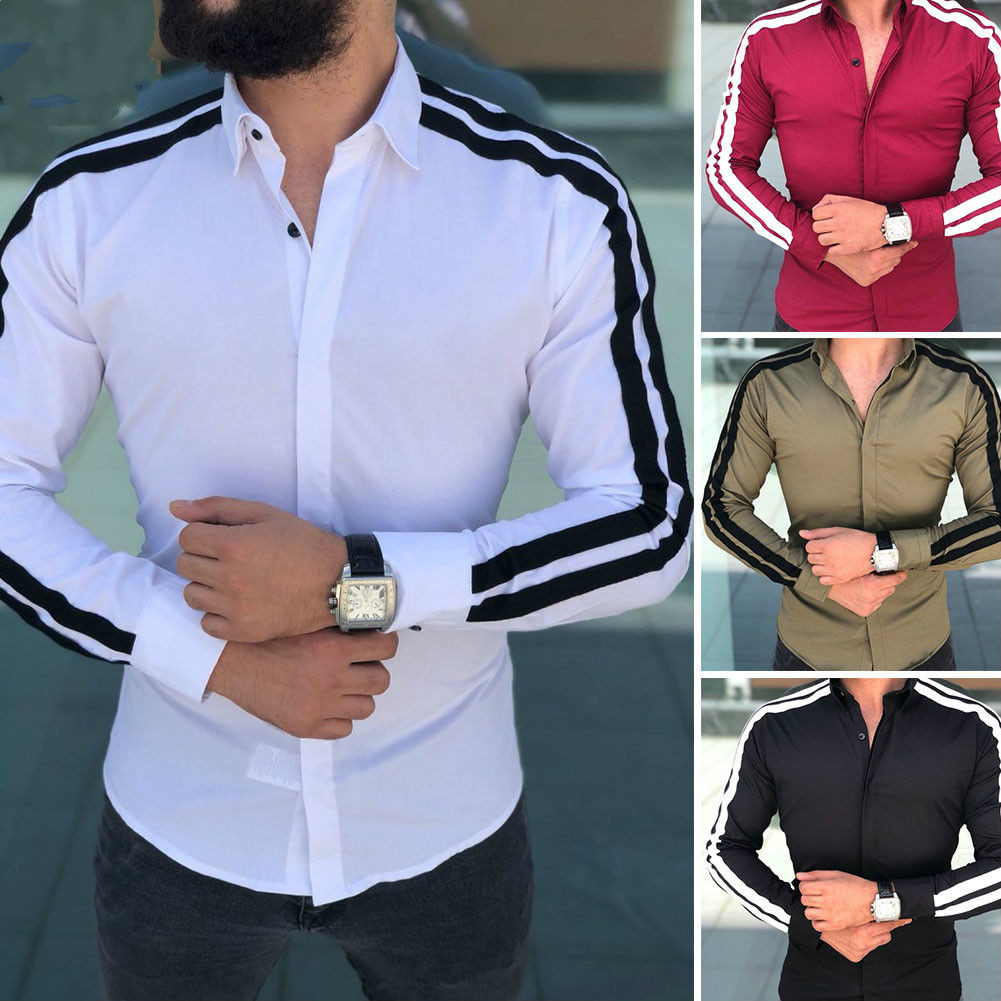 

2019 New Brand Striped Cotton Long Sleeve New Men Fashion Luxury Casual Stylish Slim Fit Long Sleeve Shirts, Black