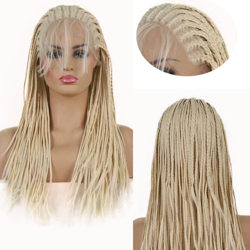 

QUINLUX WIGS Crochet Box Braiding Synthetic Lace Front Wig For Women Daily Wear Micro Cornrows African American Hair Heat Fiber, As pic
