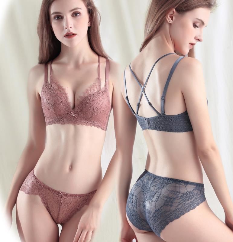 

Push up Steamed Bread Cup Bra Set Beauty Back Lace Less Women's Underwear Suit tereotypes Adjustable Comfortable breathable, Pink singleton