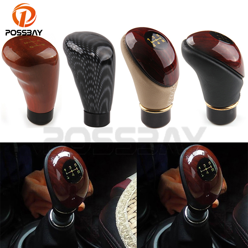 

POSSBAY Imitation Carbon Fiber Gear Knob Universal Gear Handle Knob 5 Speed Shifter Lever Handbrake Cover Case