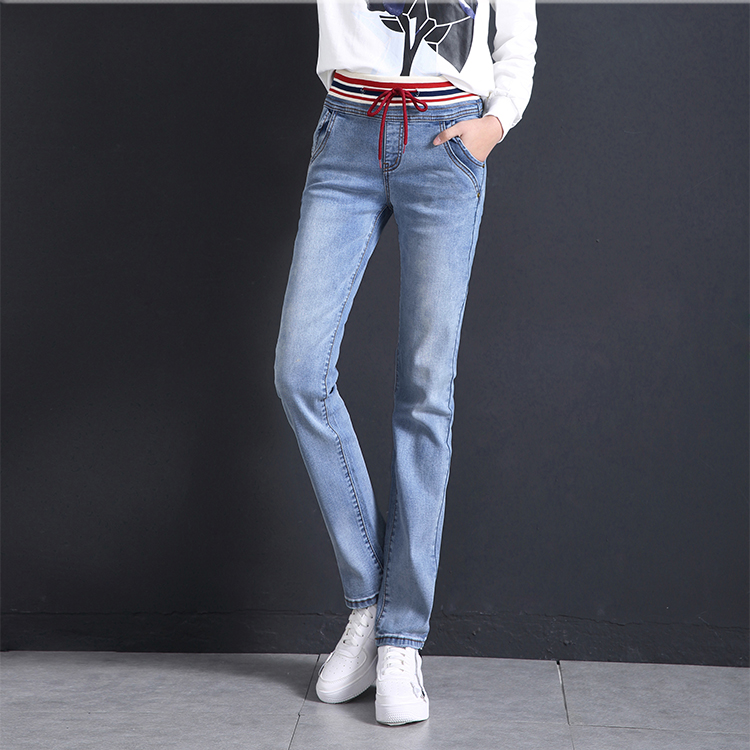 

Light Blue For Spring Straight Jeans Loose Version Of Elastic Waist Trousers Of Female College Wind Stretch Pants