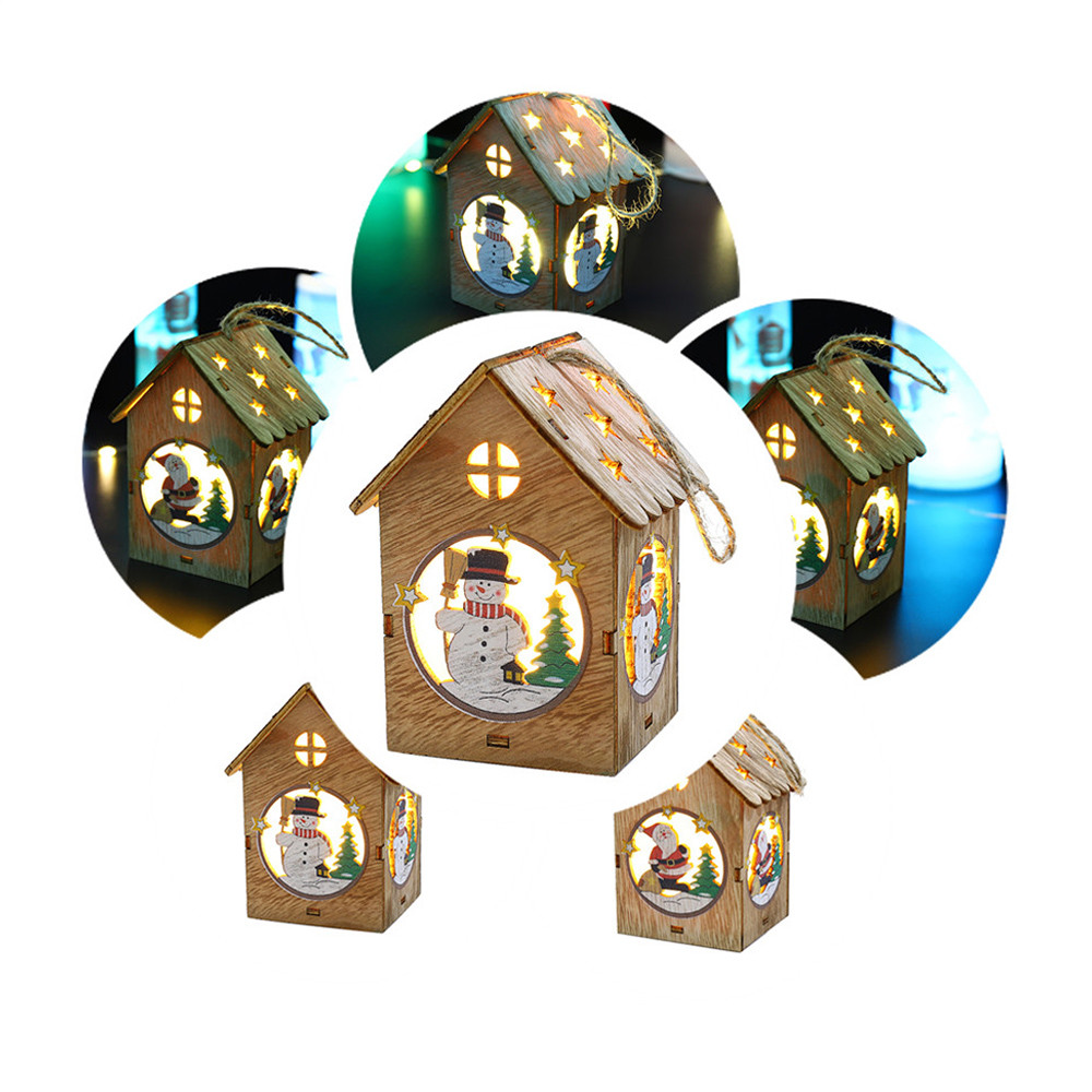 

LED Light Wooden Cabin Christmas Decoration DIY Luminous Creative Christmas House Cottage For Home New Year Hanging Decor #25