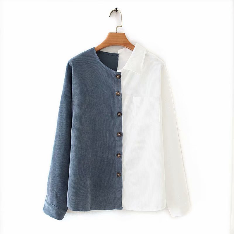 

YD45-9011 European and American fashion corduroy stitched single-collar shirt, See chart