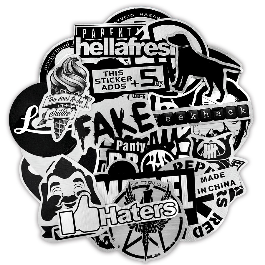 

50 PCS Waterproof Metallic Black and White Stickers Toy for Kids Teens Adults DIY Laptop Car Luggage Scrapbook Guitar Motorcycle Cool Gifts