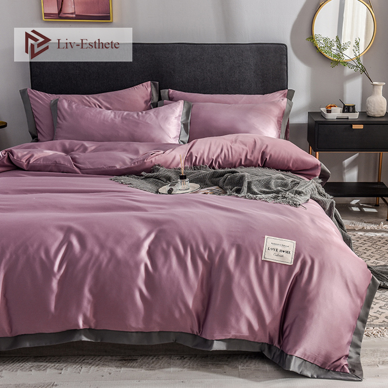 

Liv-Esthete Silk Bedding Set Love Home Silky Duvet Cover Flat Sheet Bed Linen Set Double  King Bedclothes Bed