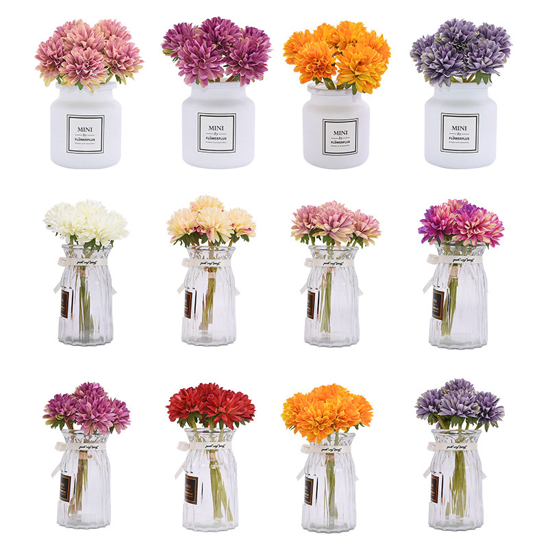 

6pc/Bouquet Fake Artificial Chrysanthemum Silk Flower For Wedding Birthday Party Home Decoration DIY Scrapbooking Craft Supplies, B01 white