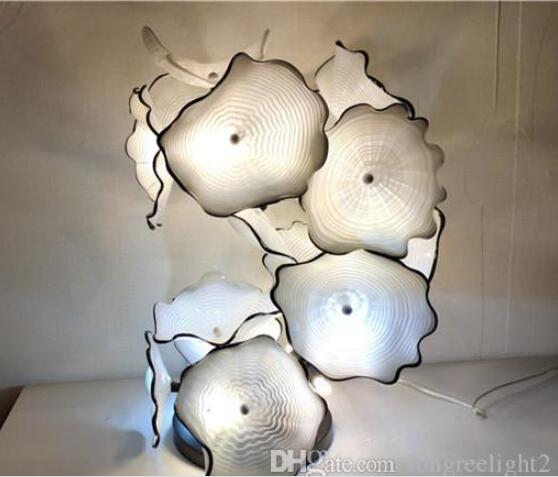 

Flower Lotus Wall Art Murano Glass Plates Folded Shape Circled Pattern Floor Plates Lamp Decor in White Color for Fireplace Art Decor