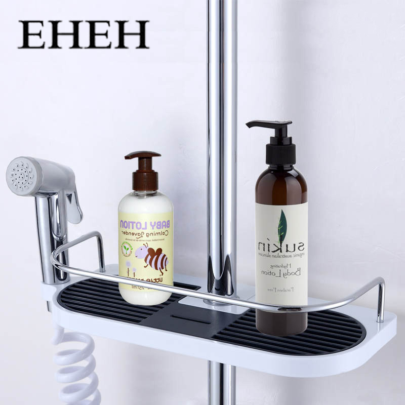 

EHEH Slide Bars Shelf Bathroom Storage Rack Black And White Plastic Shower Holder Adjustable Single Tier Shampoo Tray