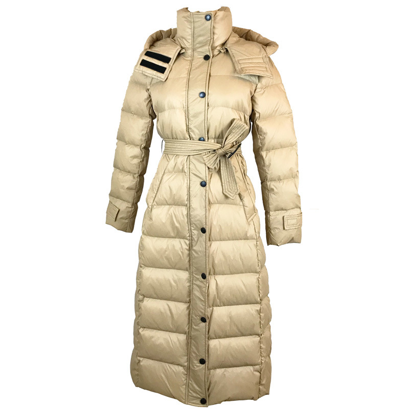 

Rlyaeiz Europe Style Women Winter Coats 2019 Fashion 80% White Duck Down Jackets Women Parka With Belt Thick Warm Long Overcoat, Beige