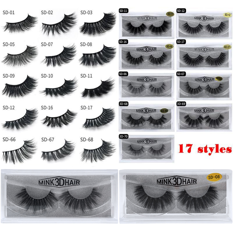 1Pair/lot 17style 3d Mink Hair Fake Eyelash 100% Thick real mink Hair false eyelashes natural Extension fake Eyelashes-image-462456822