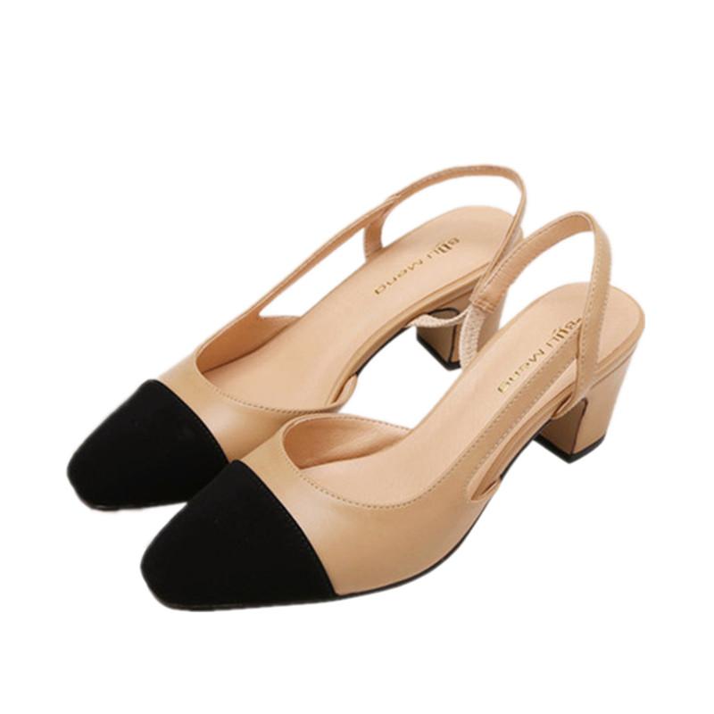 

2018 new color square shallow mouth thick with sandals shoes with fashion ladies set luxury apricot hollow Naked color sandals female, Black