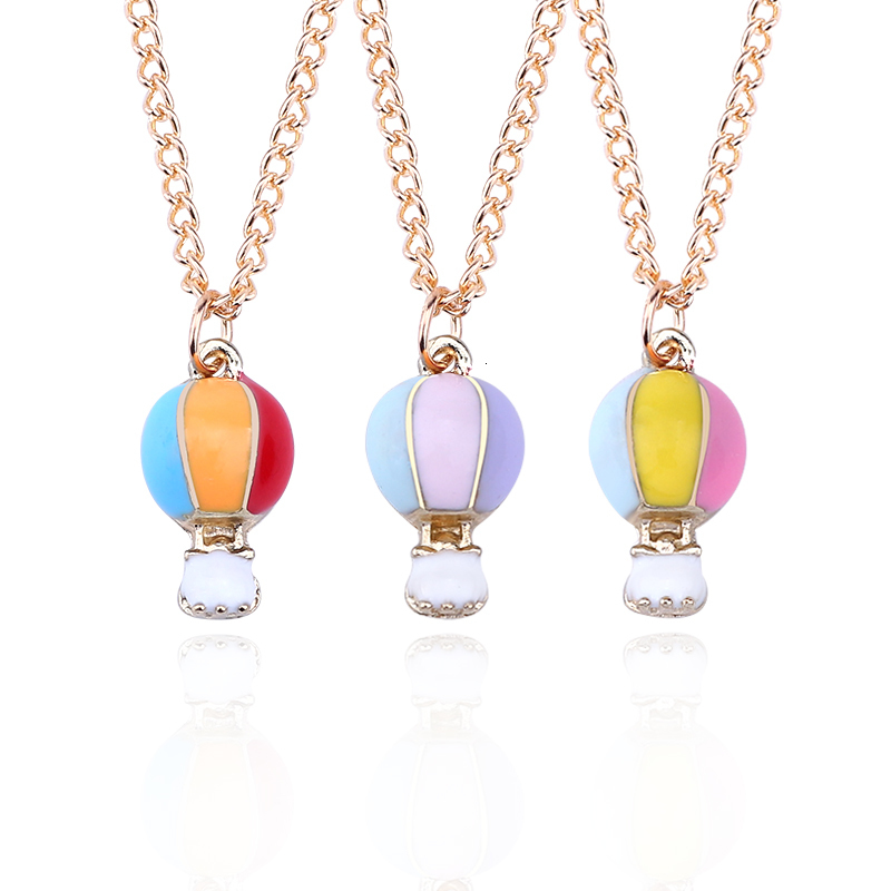 

Fashion Rainbow Enamel Hot Air Balloon Charm Pendant Necklace For Women Cartoon Tiny Gold Balloons Necklaces Jewelry Collare