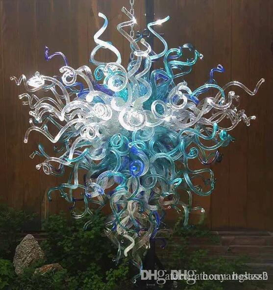 

Blue Blown Glass Art Chandelier Luxury and Long Murano Art Glass Pendant Lamps for Wedding Lobby Decoration