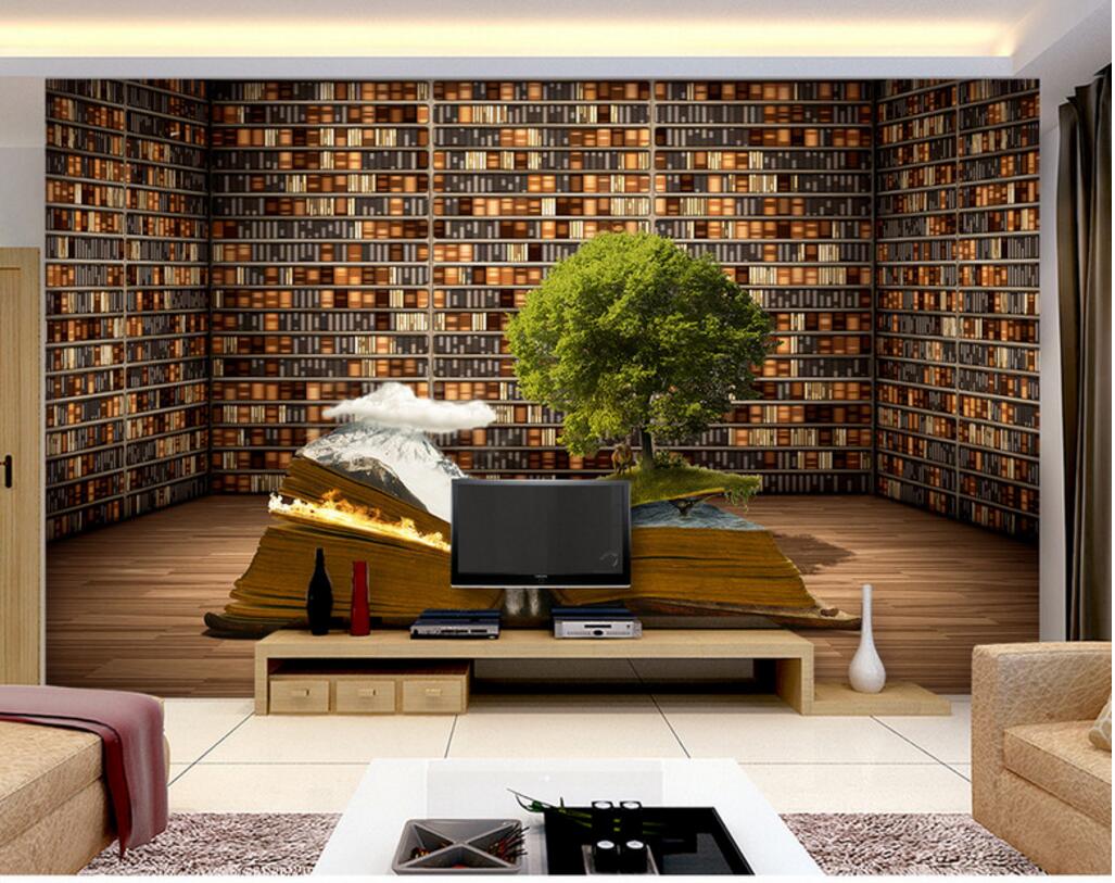 

WDBH 3d wallpaper custom photo Creative book shelf tv background painting living room home decor 3d wall muals wall paper for walls 3 d, Non-woven