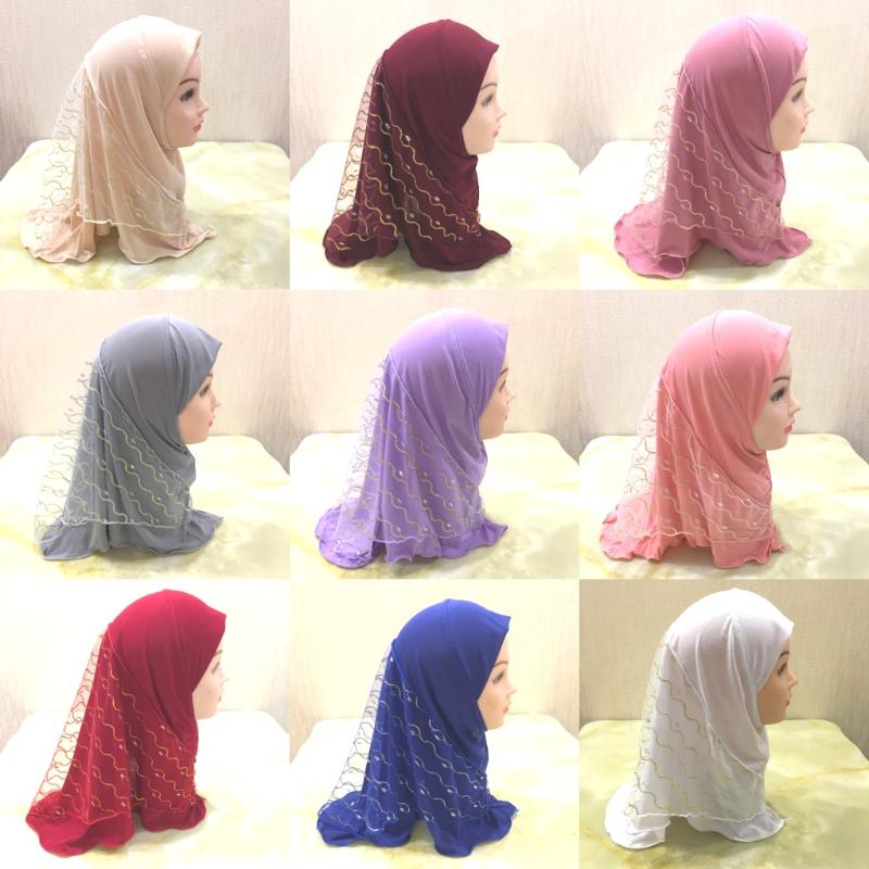 

Fashion Children Girls Muslim Islamic Arab Crystal Stitching Mesh Cap Hat