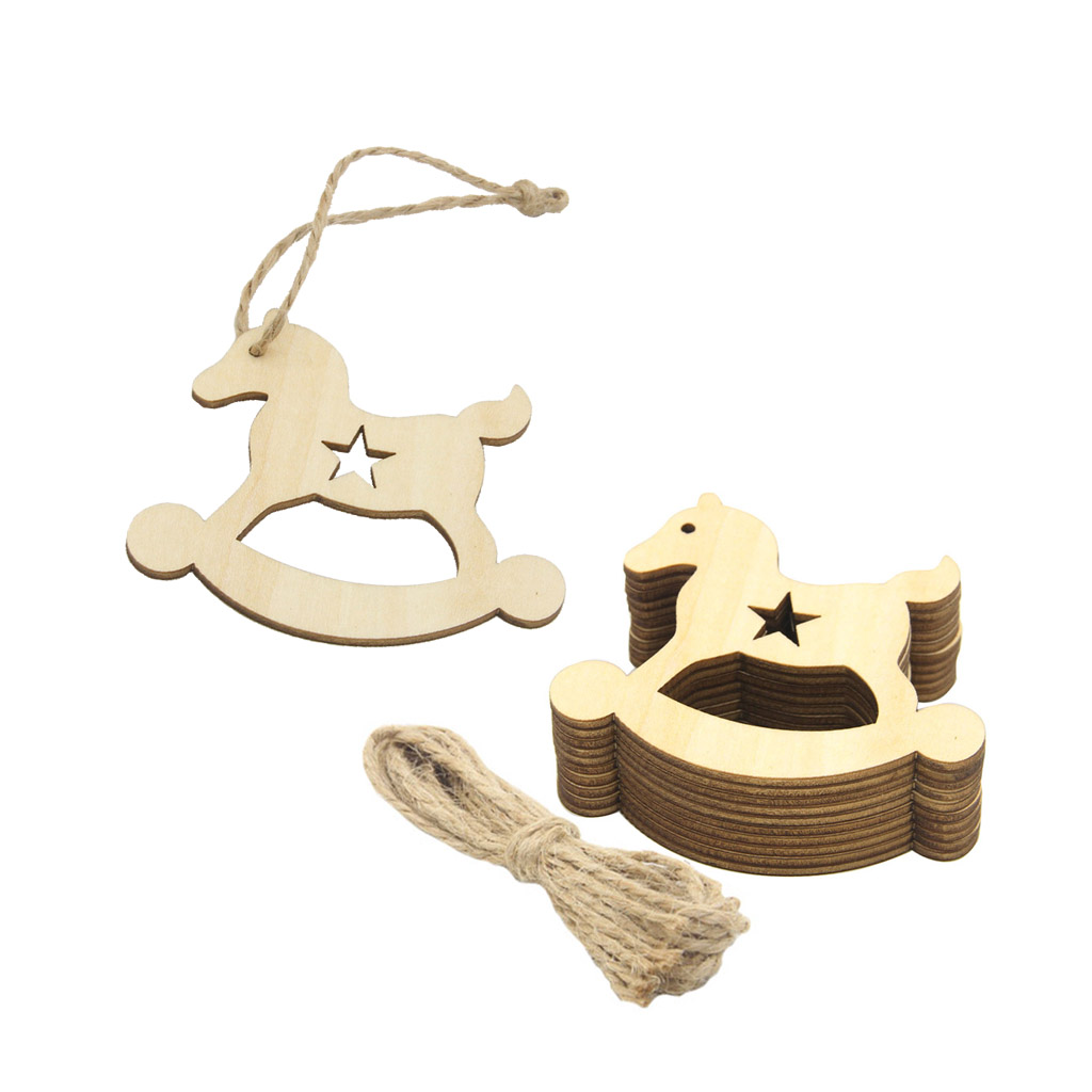 

20pcs Christmas Woodcut Wooden Horse Hanging Tags Christmas Tree Decoration