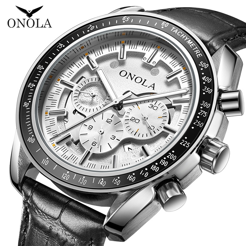 

ONOLA business casual automatic Mechanical watch for man luxury classic fashion luminous waterproof leather Wrist Watch man 2019, Black