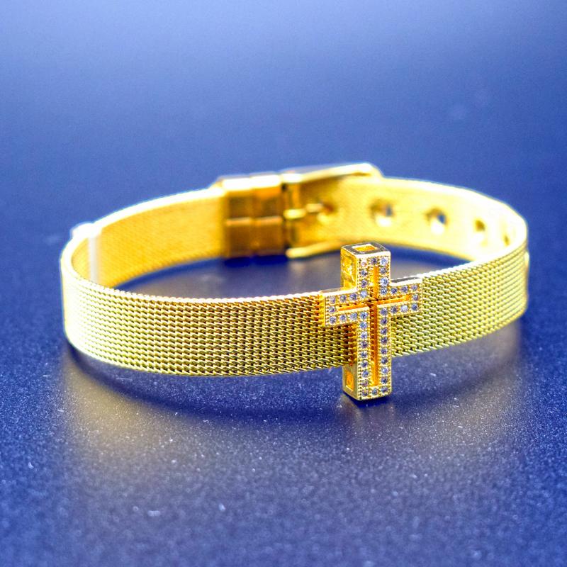 

Link, Chain Faith Jewelry CZ Zircon Cross Slide Charms Bracelets Stainless Steel Mesh Keeper Bracelet Glamour Female Gift