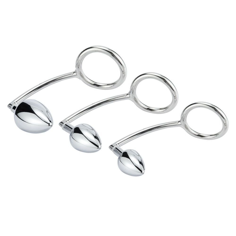 Stainless Steel Anal Hook With 3 Size Big Anal Beads Cock Ring Metal