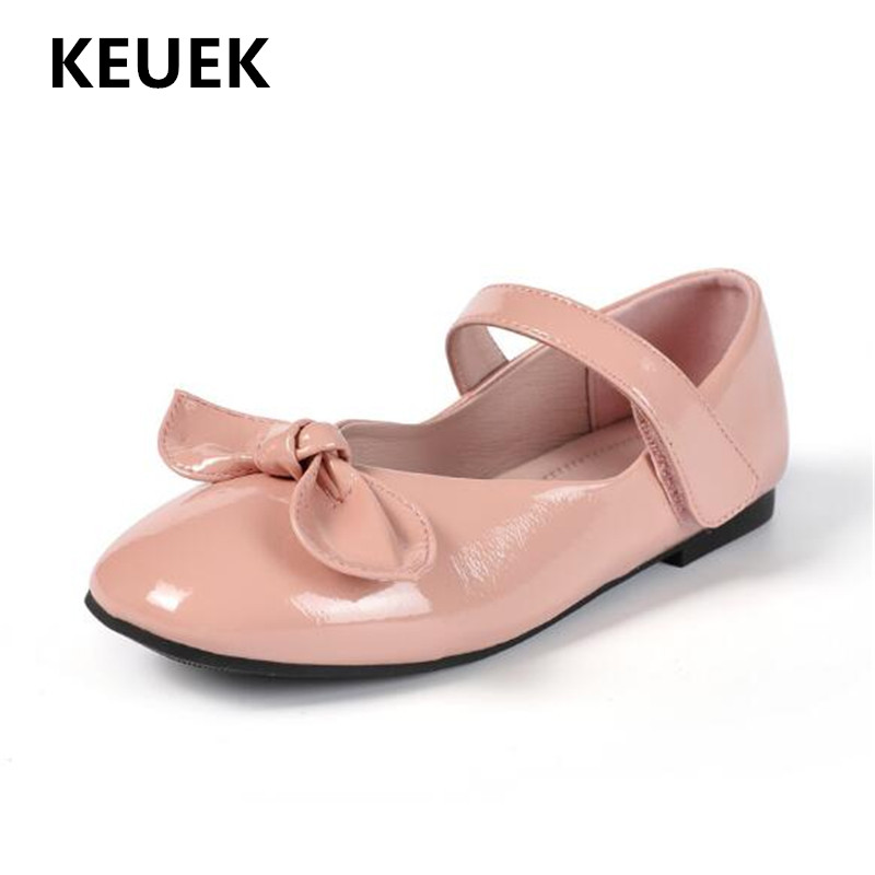 

New Girls Leather Shoes Princess Bow Pink Toddler Shoes Student Children Moccasins Breathable Flats Kids Black White 041