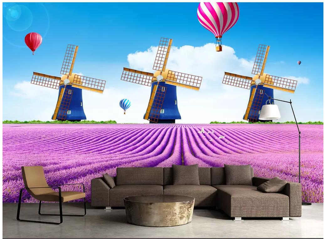 

WDBHG custom photo mural 3d wallpaper Flower of marine lavender dutch windmill living room home decor 3d wall murals wallpaper for walls 3 d, Non-woven wallpaper